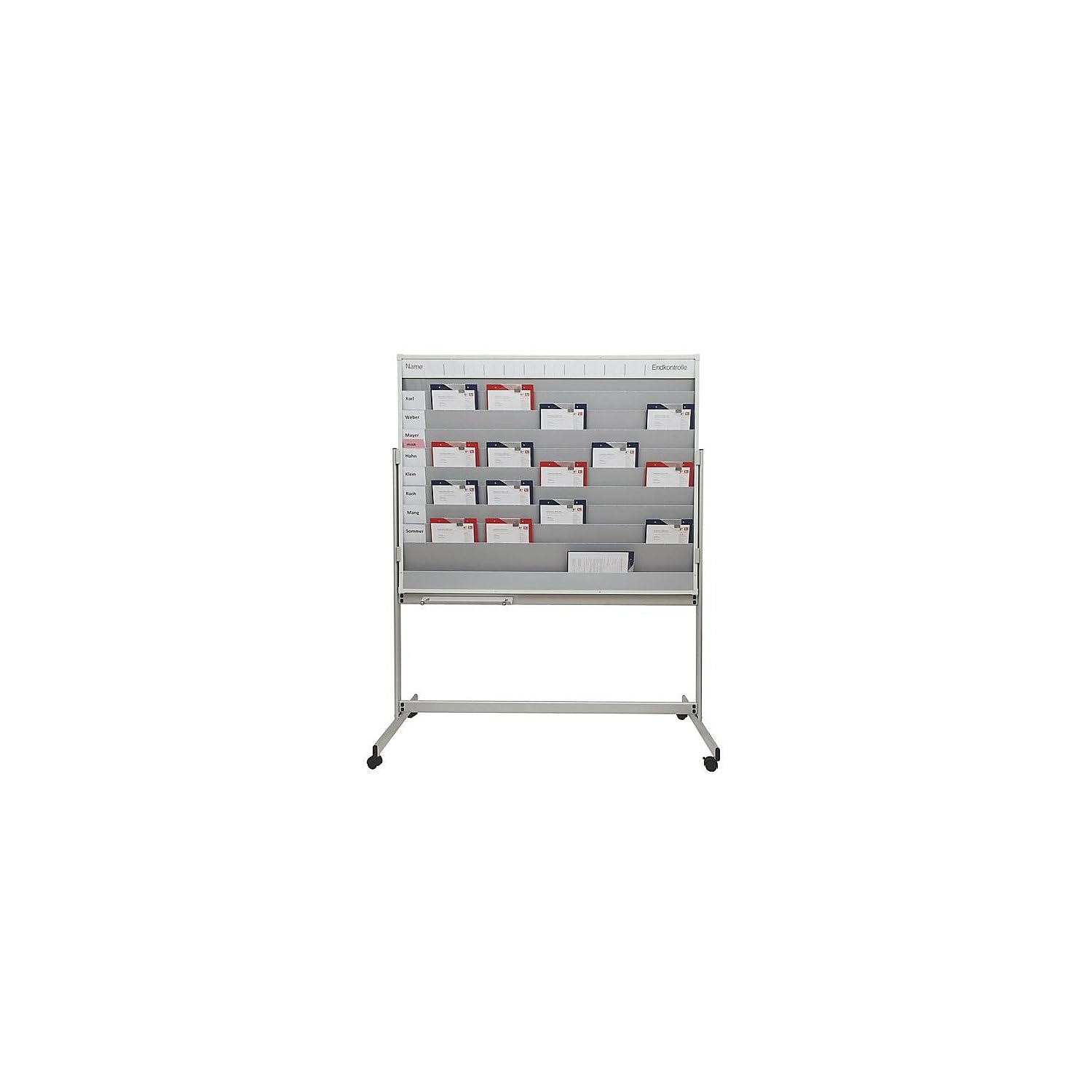 Fahrbare Planungstafel mit Whiteboard, mit Ablageschale für Stifte und Schwamm, Format: 1550 x 1945 mm, 9 Schienen, Grau, Verpackungseinheit: 1 STK