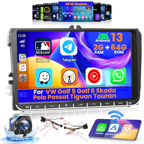 Inefala 9 Pollici Autoradio Android 15 per VW Golf 5 Golf 6 Skoda Polo Passat Tiguan Touran 2 DIN Schermo (2+64GB) con Wireless CarPlay Android Auto FM RDS GPS Bluetooth WiFi Comandi al Volante