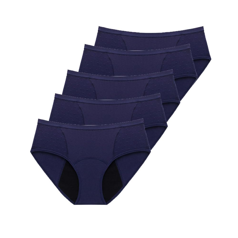 Lot De 5 Culottes Menstruelles Sexy en Maille pour Femmes Culottes Menstruelles Anti-Fuites Post-Partum Slip Hipster Bleu S