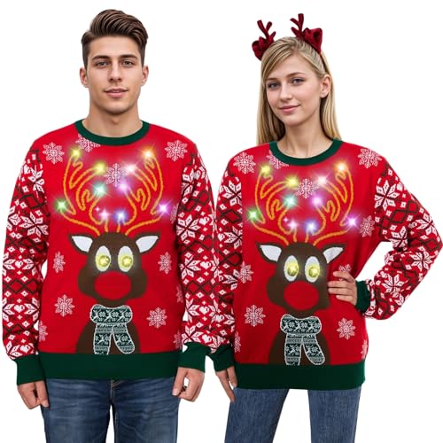 Weihnachtspullover Elch 30 Belovecol Herren Lustige Weihnachtspullover Licht LED Bedruckte...