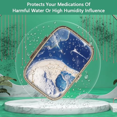Image of Pill Case Pill Box with Mirror Retro 2 Compartment Small Pill Case for Purse or Pocket Bronze Rectangular Pill Box or Vitamins, Fish Oil, Supplements, Pill Containe Travel Gifts(Marble Paint)