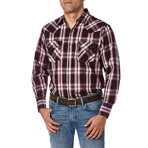 ELY CATTLEMAN Men's Long Sleeve Classic Western Plaid Shirt, Wine, L