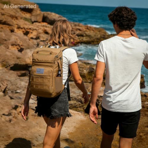 Image of Tactical Cooler Backpack for Men, Double Deck Insulated Cooler Bag 40 Cans, Soft Lunch Backpack with 16H Ice Retention Waterproof Leakproof Picnic Backpack for Work Beach Camping BBQ Hiking
