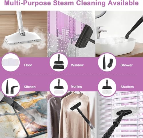 Image of 6-in-1 Steam Mop, 1200W Rotated Steam Cleaner for Home, 2 Modes, 400ML Removable Tank, 23FT Power Cord, 2 Pads, Multi-Surface Steamer for Hard Floor, Laminate Floor, Tiles Cleaning (First Frost)