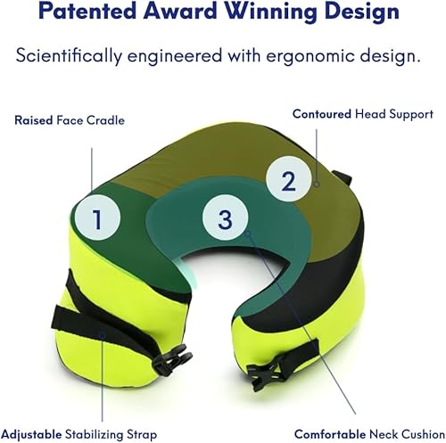 Miniatura 4 de C CUSHION LAB Almohada de viaje, galardonado diseño ergonómico patentado para mentón y cuello, almohada de espuma viscoelástica para el cuello,