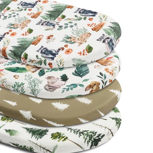 Image of 4 Pack Bassinet Sheets Woodland Forest Animals Wood Neutral Unisex Fitted Baby Bassinet Sheets Set for Standard Bassinets for Baby Boys or Girls