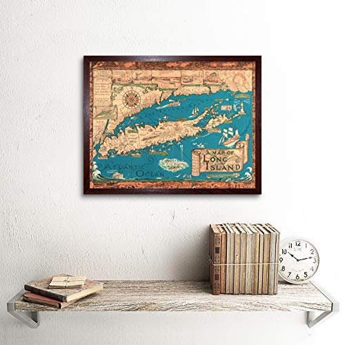 Smith 1933 Pictorial Map Long Island Ny History Art Print Framed Poster Wall Decor 12X16 Inch #TOP1