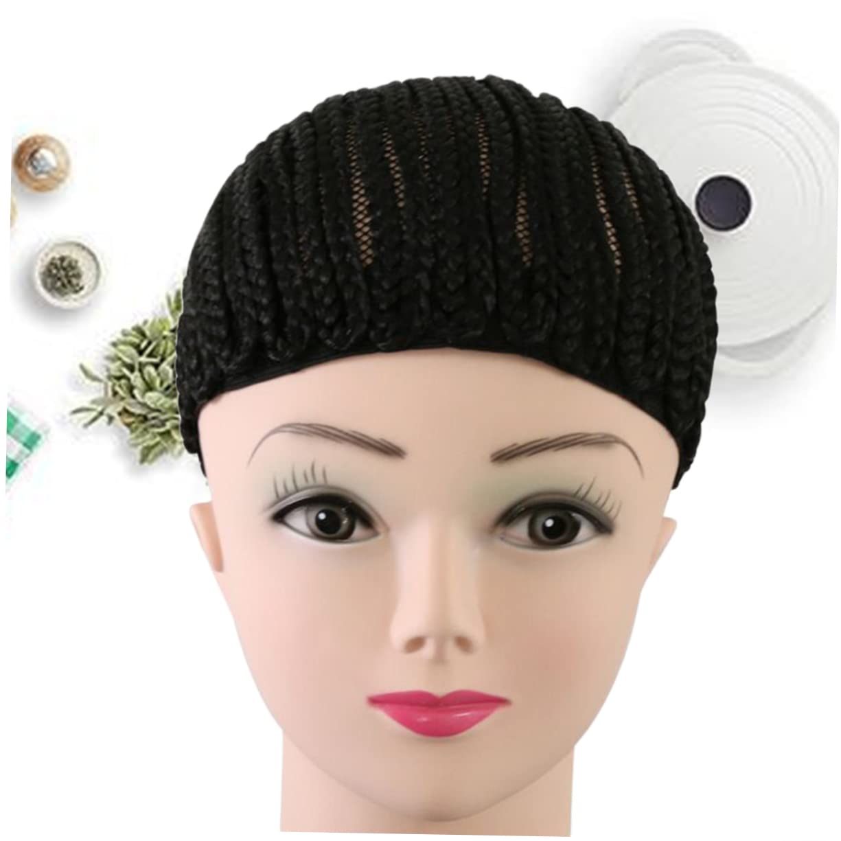 3piezas Gorro De Peluca De Trenzas Negras Para Ganchillo Tapa De Elástica Para Hacer Pelucas De Trenzado s