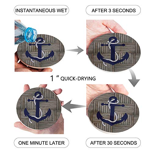 Ceramic Coasters Set Of 4, Vintage Retro Nautical Anchor Navy Absorbent Stone Drink Coaster With Non-Slip Cork Back And No Holder For Cups #TOP2
