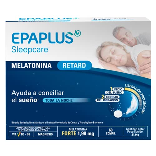 EPAPLUS Sleepcare, Melatonina Retard sin Triptófano, 60 Comprimidos x 1,98 mg, Melatonina de...