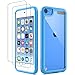 Produktbild ULAK iPod Touch 7 Hülle, iPod Touch 5/6 Hülle Durchsichtig mit 2 Schutzfolie Crystal Clear Schutzhülle Transparent Soft TPU Bumper Hard Case Cover für Apple iPod Touch 5/6/7 - Blau