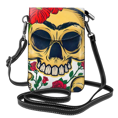 Sac à bandoulière motif crânes et fleurs avec pochette téléphone intégrée pour femme