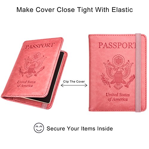 Image of WALNEW Passport Holder for Travel, RFID Passport Cover Wallet for Women Men, PU Leather Passport Book Card Holder Case with Pen, Travelling Essentials for Flying