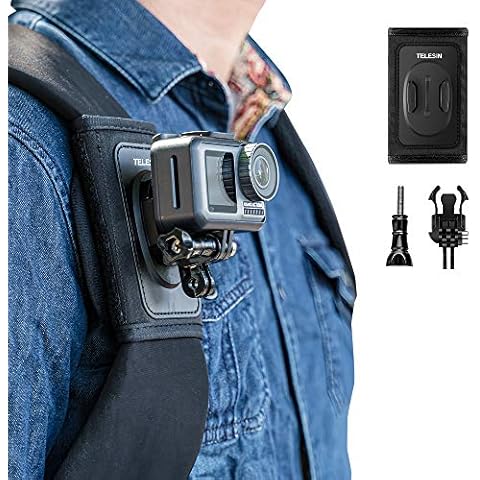 TELESIN Backpack Strap Mount for GoPro Hero 11/10/9/8/7/6/5/Max/Mini, DJI OSMO Action, Insta360, with Adjustable Shoulder Pad and J Hook, Strap Holder Attachment System, Action Camera Accessories Cover