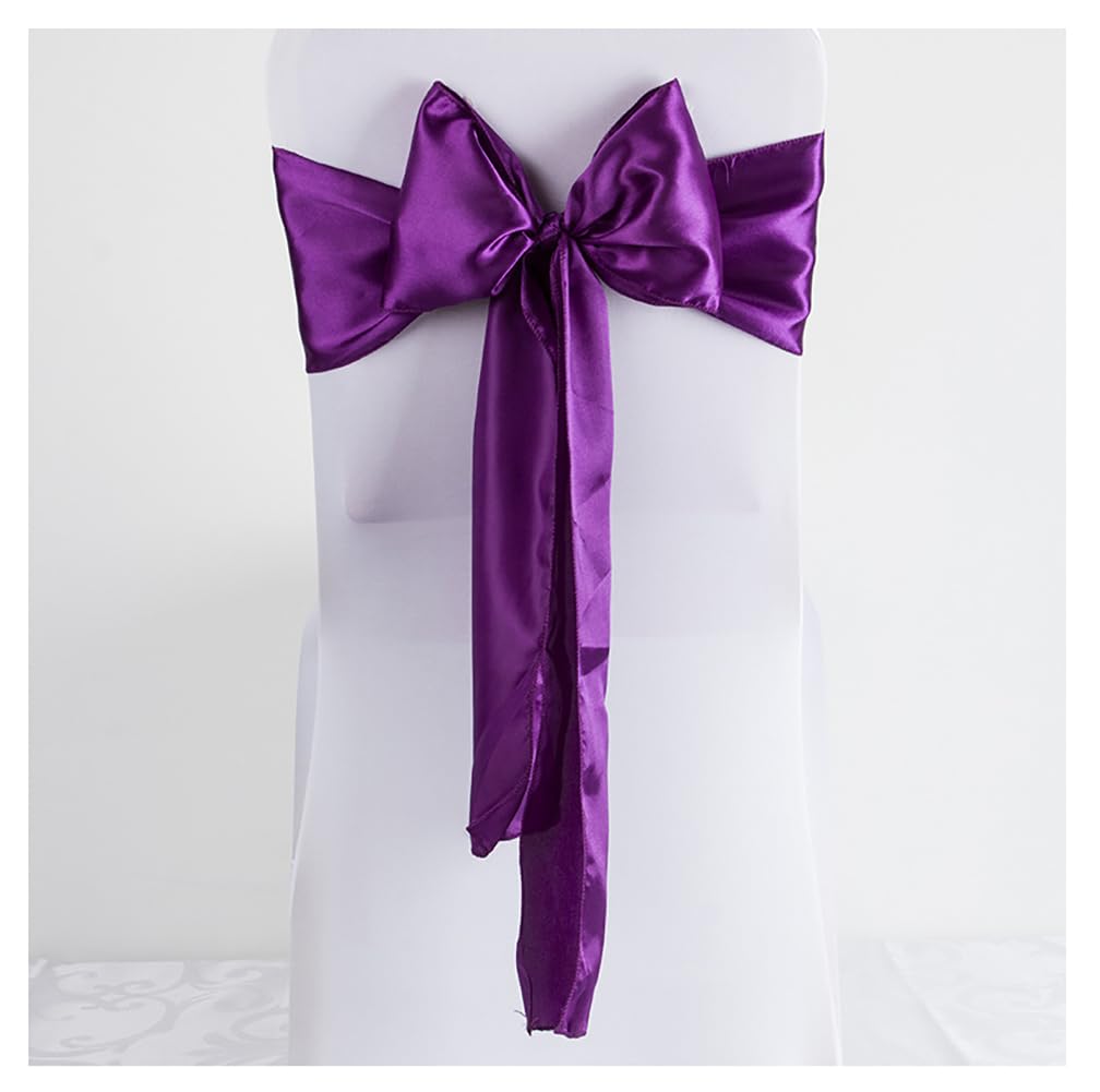 Yurosiay Satin Chair Bows 17 x 275 cm Wedding Decoration Chair Sash Bow Ties Satin Sashes Chair Bows for Wedding Banquet Birthday Party Hotel Home Deep Purple Pack of 10