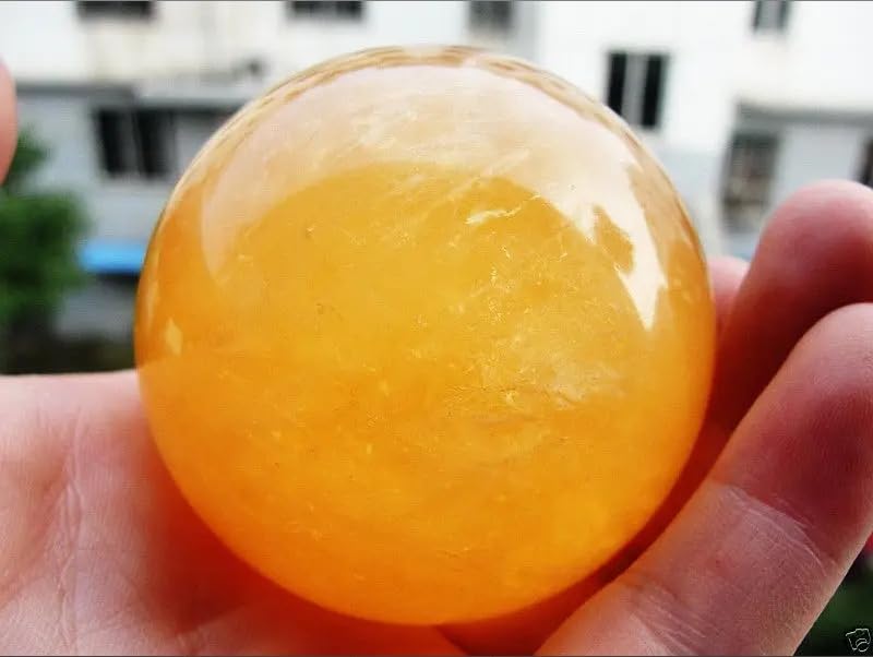 VEKETE Natürlicher Citrin-Calcit-Quarz-Kristall,Kugel,Edelstein,Heimdekoration,8–8,5cm