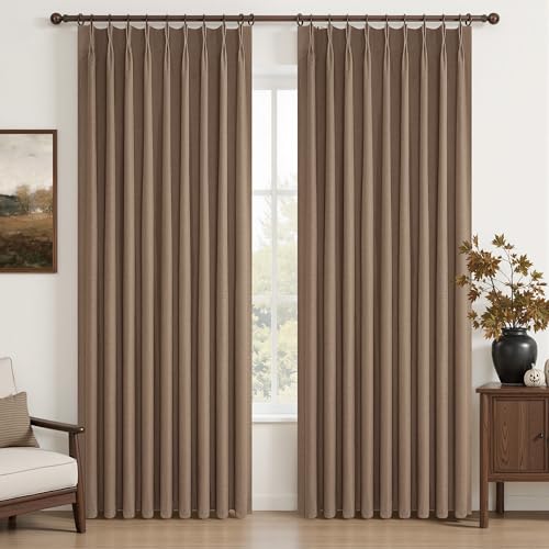Image of Curtains 60 Inch Length Wide Pinch Pleated Black Out Curtain 84 Inch Long for Living Room, Farmhouse Rust Brown Linen Thick Burlap Boho Bedroom Heavy Insulated Window Drapes (60 inchW x 84 inchL x 2Panels)