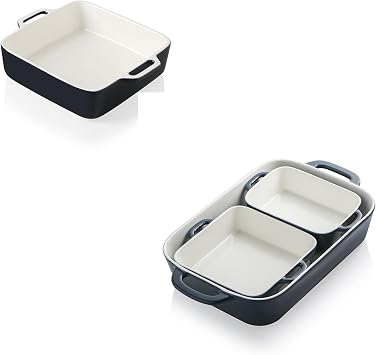 Sweejar Ceramic Bakeware Set, Rectangular Baking Dish for Cooking, Kitchen, Cake Dinner, Banquet and Daily Use, Casserole Dishes for Oven Porcelain Baking Pans Navy