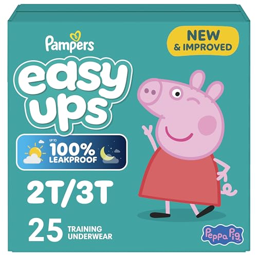 Image of Easy Ups Girls & Boys Potty Training Pants, Size 4 (2T3T), 25 Count, Peppa Pig Absorbent Training Underwear, Up to 100% Leakproof Day and Night, Hypoallergenic