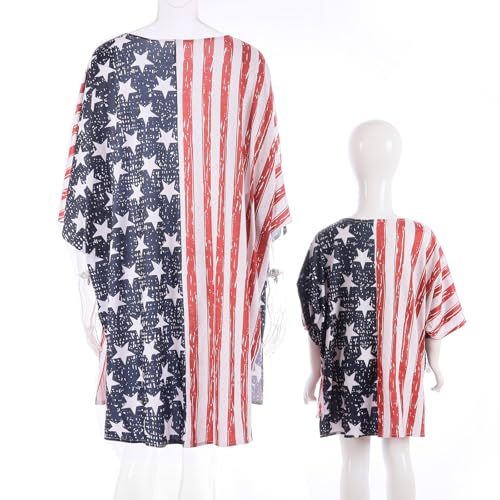 Mommy and Me Matching Beach Cover Up 4th of July Stripe Star Short Sleeve Open Front Cardigan for Women Girls3