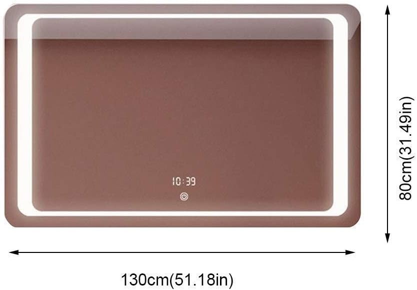 Wall Mounted Fogless Vanity Makeup Mirror with Bright LED Lights Wall Mirror Bathroom Stepless Dimming Touch Screen Switch (Color : White Light Size : 60CMx80CM) (Warm White Light 80CMx130CM)