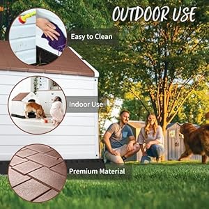 PUKAMI Plastic Dog House Outdoor Indoor for Small to Large Sized DogsDurable Waterproof Puppy Shelter with Elevated Floor and Air VentsVentilate Easy Clean and Assemble Brown 42inch