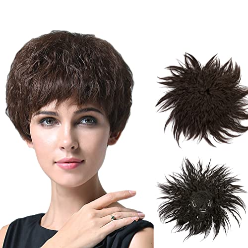 Peluca con flecos rizados para mujer, con clip en la frente, para cubrir la cabeza fina, color negro oscuro Cover