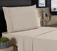 Jogo de Cama Classic Solteiro Percal 400 Fios Ponto Palito 03 Peças, Antiácaro, Anti-pilling com Toque Macio - Bege
