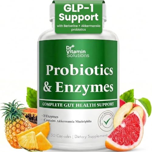 GLP-1 Support Enzymes, Pre & Probiotics for Digestive Health, Berberine Weight Loss Support, Akkermansia Muciniphila for Women & Men | Gut Health, Bloating Relief, 30 Ct