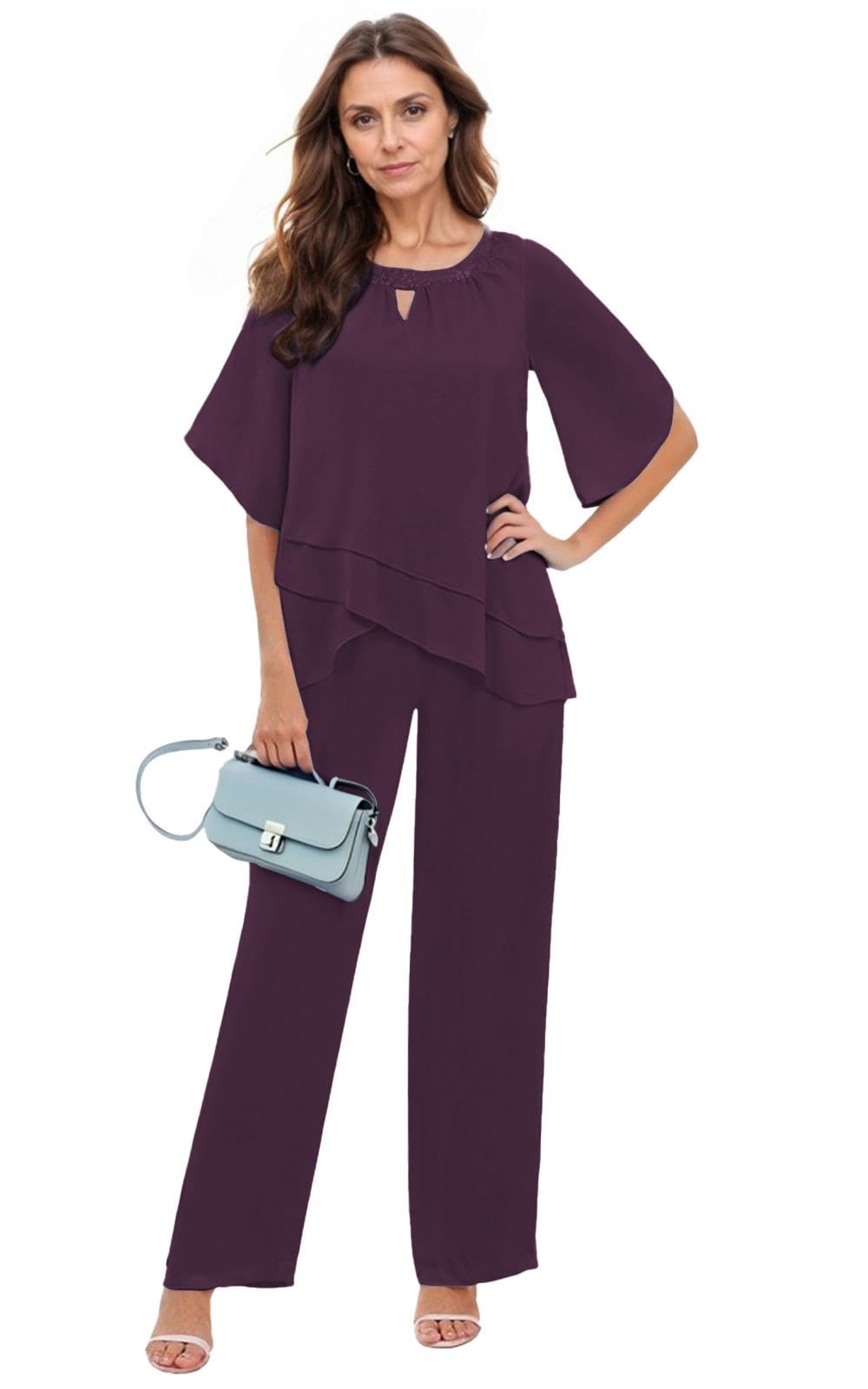 Lot de 2 pantalons habillés à paillettes pour femme, violet, 44