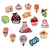 16PCS Dessert Themed Iron on Patches, Pink Cake Candy Lollipop Ice Cream Embroidered Applique Patch, Sweet Food Embroidery Patches for Clothes Jeans Jacket Hat Bag DIY Sewing Craft Decoration