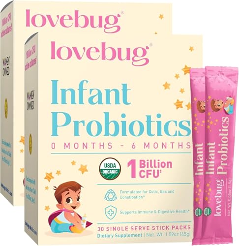 Lovebug Infant Probiotics 0-6 Months - USDA Organic Probiotics for Babies, Supports Baby Gas, Colic,...