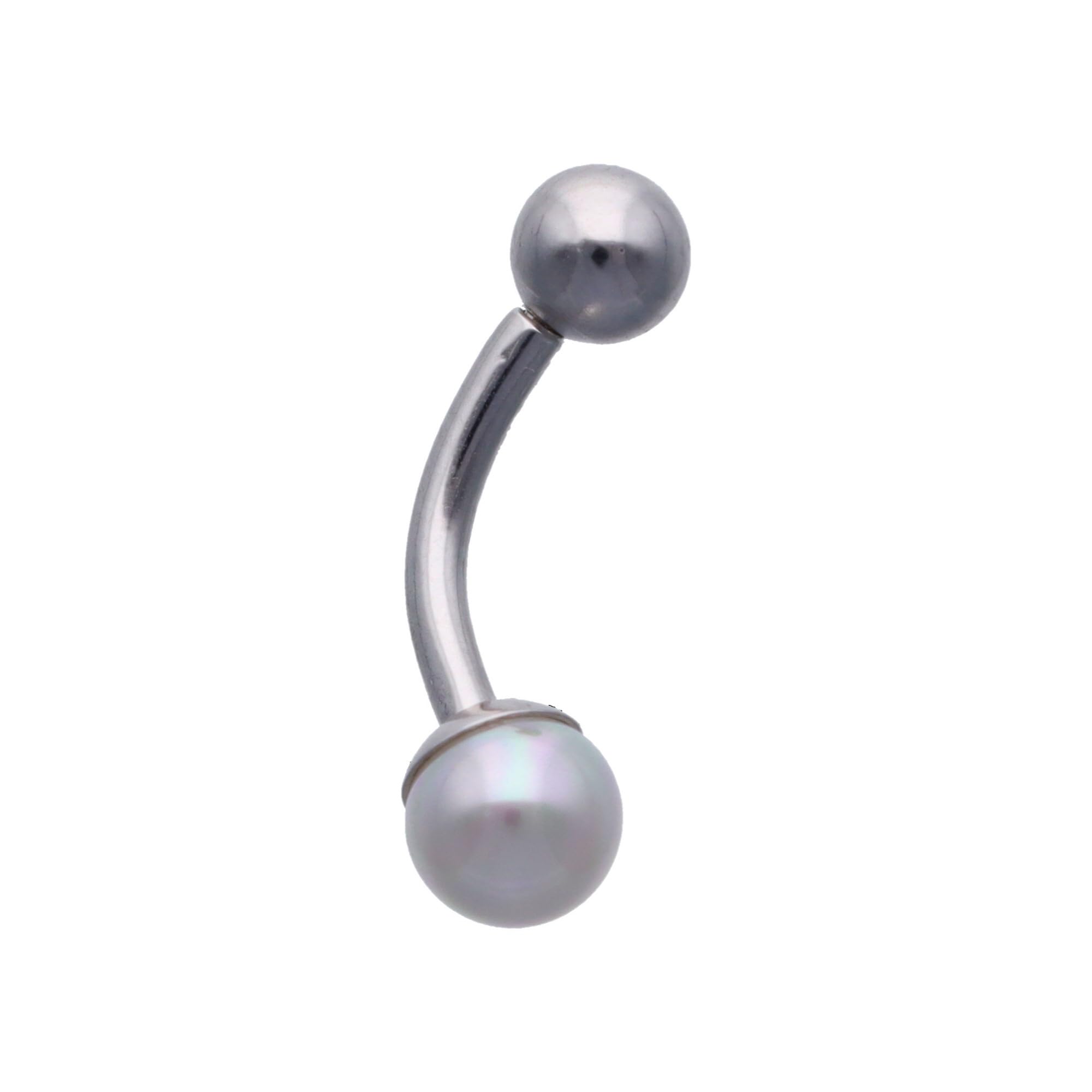 Majorica Piercing para Ombligo con Perla - Colección Cos - Color Dorado - Elaborado con Titanio - Perla Blanca Redonda de 6 mm - Tamaño de 2,35 cm - Cierre de Rosca - Piercing para Ombligo