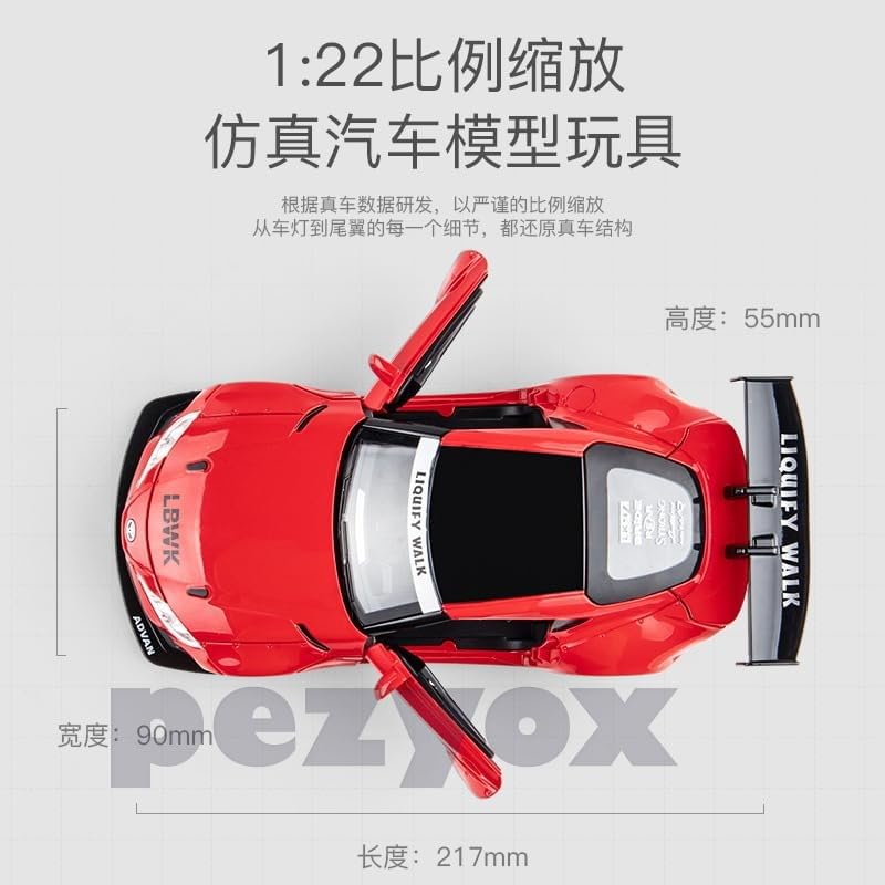 Image of 1 /22 Scale Big Toyota Supra GR LBWK Model Diecast Metal Pullback Toy car with Openable Doors & Light, Music Boys car for Kids Best Toys Gifts Toys for Kids-Black (Red)