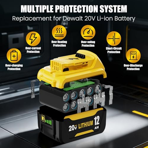 Image of 2Pack 12000mAh DCB206 Replacement for Dewalt 20V Battery and DCB102 Charger