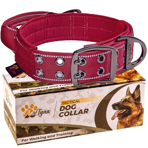 ADITYNA Strapazierfahiges Hundehalsband mit Griff, reflektierendes burgunderrotes Hundehalsband fur extra grose Hunde, breit, di