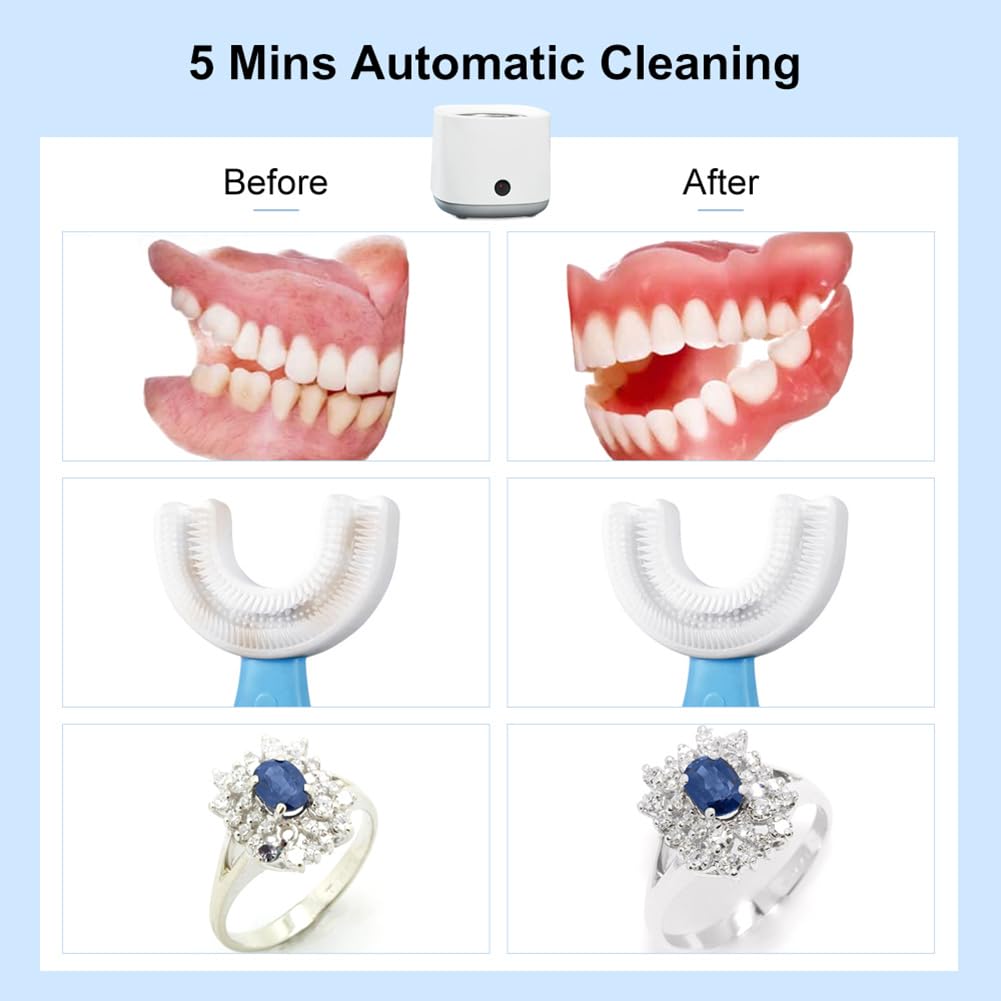 Macchina per la pulizia ad ultrasuoni, Mini pulitore per anelli per la pulizia dei gioielli, Macchina per la pulizia ad ultrasuoni per occhiali da 5 minuti, Detergente per denti ad ultrasuoni per