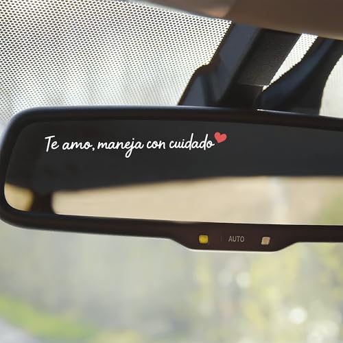 Image of Miarita 3X I Love You Drive Safe Mirror Sticker Spanish, Te Amo Maneja Con Cuidado, Cute Car Stickers for Womens, Car Decals for Women, Rear View Mirror Sticker, Lovely Gifts Her, Him (White)