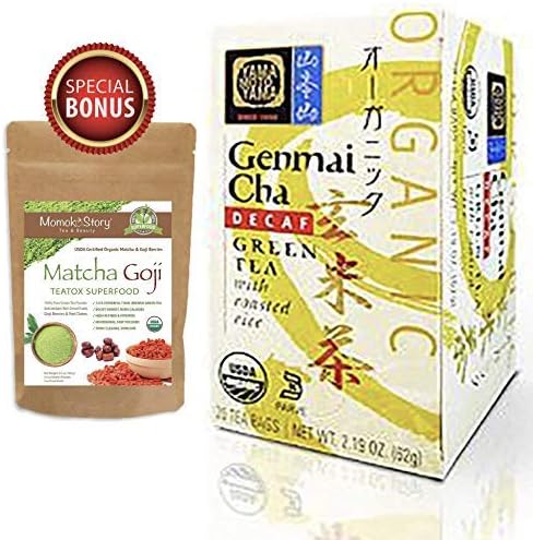 Yamamotoyama Japanese Organic Decaf Genmaicha Tea, Traditional Roasted Brown Rice Green Tea, Tasty and Aromatic (6 Boxes, 120 Tea Bags)