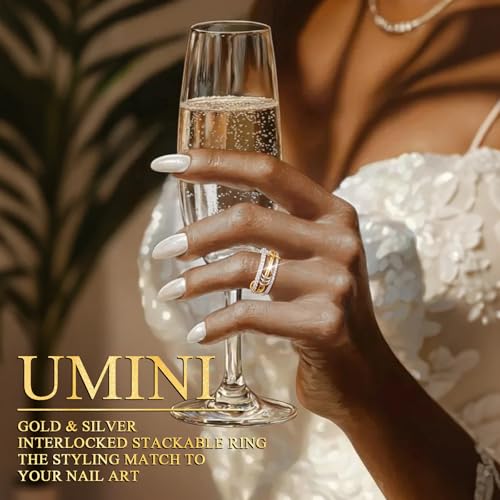 18K Gold plated Stackable Rings For Women Silver And Gold Stackable Ring Set Cubic Zircon Mixed Metal Rings For Engagement Wedding Birthday Valentine's Day Mother's Day Gift4