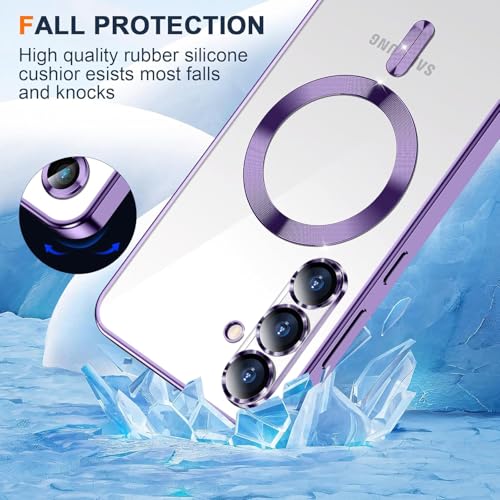 Image of VONZEE Clear Logo Electroplating Transparent Case For Samsung Galaxy A36 5G, Magnetic Plating Electroplate Tpu Case Cover, Individual Camera Protection For Each Lens- Deep Purple