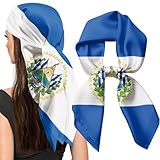 Neapth El Salvador Hair Bandana Women's Fashion Silk Head Scarf, El Salvador Flag Scarf headbands for Women Square Satin Hair Wraps, Silk Bandana & Sailor Neck Scarf Versatile Headscarf Accessories