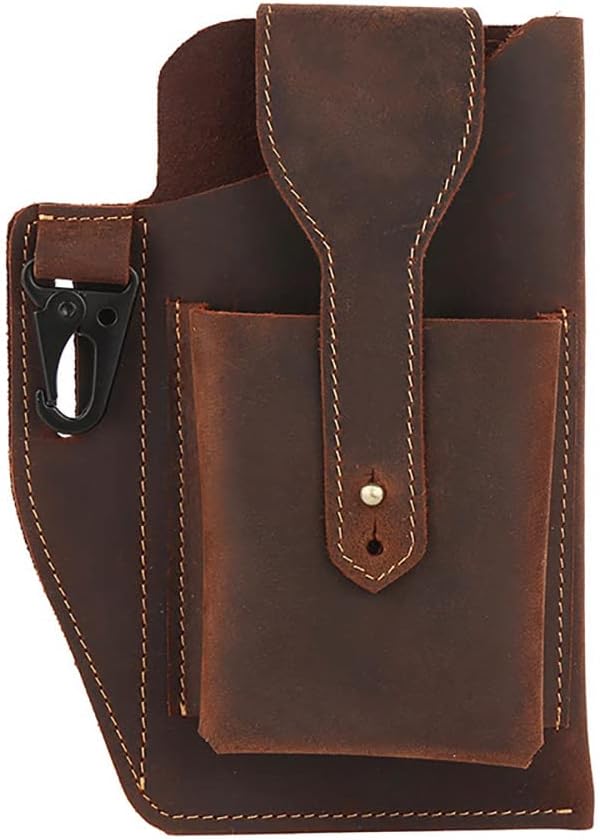 Classical Vintage Coffee Leather Waist Bag for Men Cell Phone Belt Holder for iPhone 13 12 11 Pro Max Samsung Galaxy Birthday Gift for Men Him Husband Father