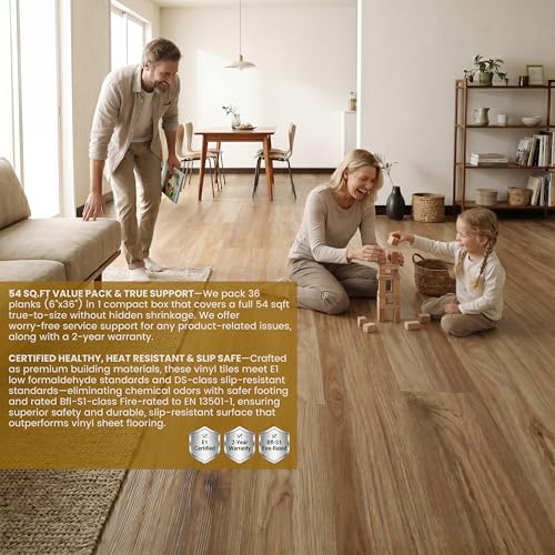 VIVIDCOZYTILE Waterproof Peel and Stick Floor Tile, 54 Sq.Ft Earthen Oak Vinyl Wood Flooring, Easy DIY-Install & Durable for Kitchen, Bedroom, Bathroom, RVs, Rental-Friendly (36-Planks 6"x36") by VIVIDCOZYTILE - Image 2