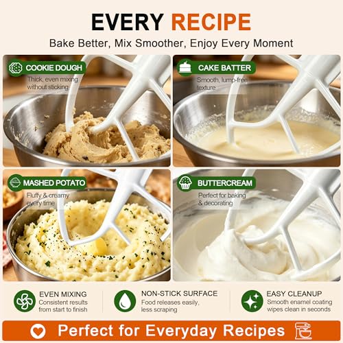 Image of Flat Beater K45B Compatible with KitchenAid 4.5-5 Qt Tilt-Head Stand Mixer | Coated, Flat Beater, Replacement K45B, White Paddle Attachment for Cookie Dough, Cake Batter and Frosting