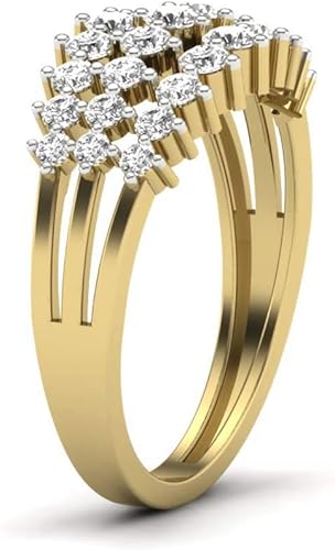 Vista 4 de Anillo de boda de 0.80 quilates con diamantes redondos DVVS1 chapado en oro amarillo de 14 quilates de 3 filas para mujer, Metal, Diamante sintético