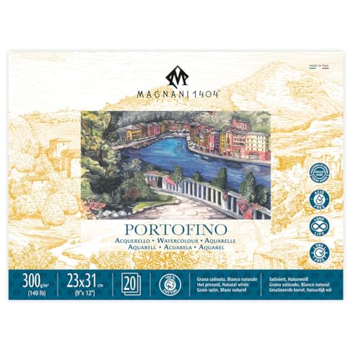 Bloque de papel de acuarela Magnani 1404 Portofino de 9x12 pulgadas y 20 hojas de 140 libras