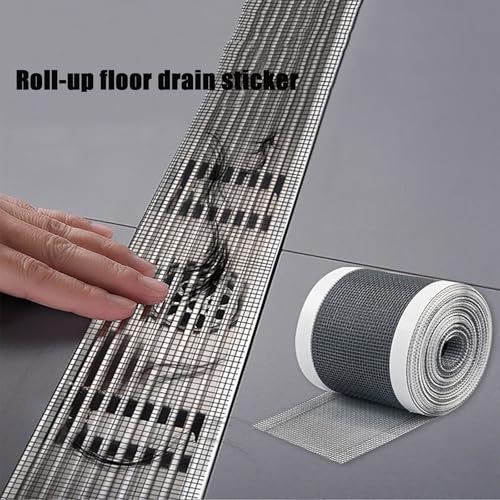 Kaizuca Haarsieb 100 mm x 10 m, Selbstklebender Duschablauf Einweg Mesh Haarteil mit Plastikschaber, Ablauffilter für Duschen, Badewannen und Küchen