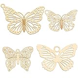 Beebeecraft 40Pcs 4 Styles 18K Gold Plated Butterfly Charms Butterfly Filigree Connectors Pendants for DIY Jewelry Making Necklace Bracelet Earrings