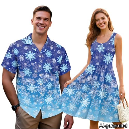 Image of Dreaweet Summer Dresses for Women A-Line Sleeveless Flowy Sun Dresses,Men's Casual Button-Down Shirts,Couple Matching Outfits
